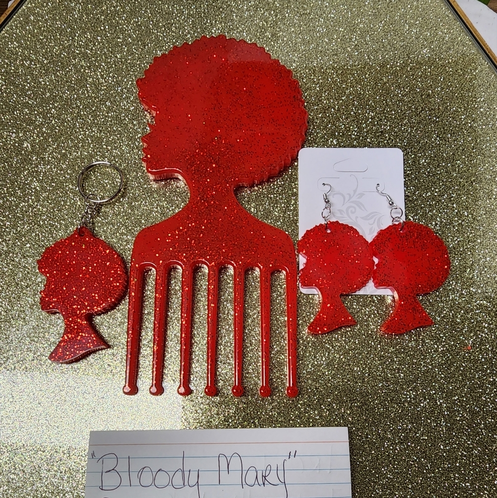 Fashion (3pc set) Hair pick w Keychain & earrings